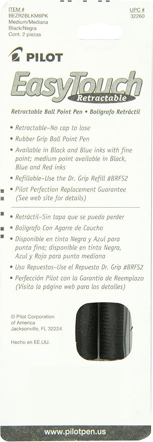 PILOT EasyTouch Refillable & Retractable Ballpoint Pens, Medium Point, Black Ink, 2-Pack (32260)