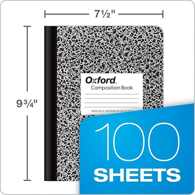 Oxford Composition Notebooks, Wide Ruled Paper, 9-3/4 x 7-1/2 Inches, 100 Sheets, Black, (63764) | 6 Count (Pack of 4)