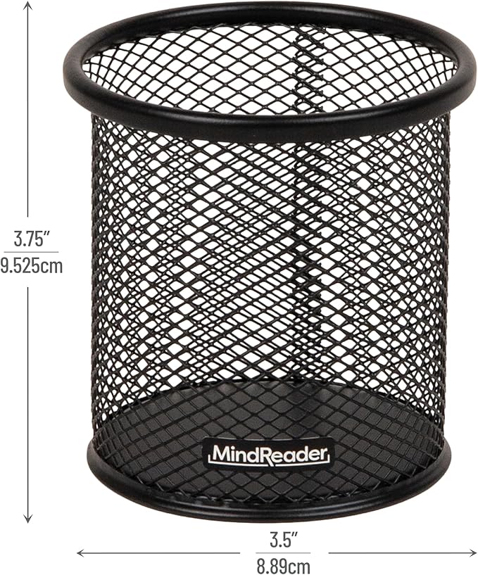 Mind Reader Pen and Accessories Holder, Desktop Organizer, Office, Metal Mesh, 3.5"L x 3.5"W x 3.75"H, Set of 3, Black