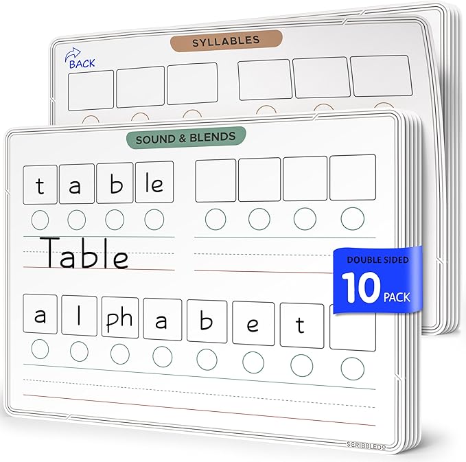 SCRIBBLEDO Phonemic Awareness Sounds & Blends Dry Erase Sheets 9”x12” Phonics Learning English Syllables Letter Practice Homeschool Teacher Student Supplies Classroom Pack of 10