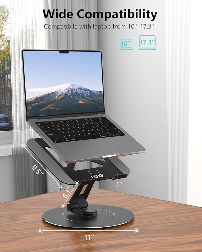 Adjustable 10-17.3" Laptop Stand for Desk with Larger Base & Phone Holder, Aluminum Desktop Organizer for Laptops, Ergonomic Laptop Riser Fits MacBook, HP, Dell, All Laptops