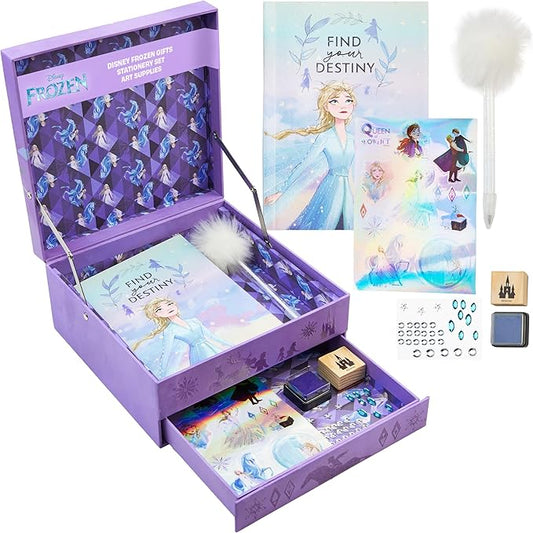 Disney Stitch Notebook Stationery Set Kids Diary DIY Journal Kit and Craft Supplies (Purple Frozen)