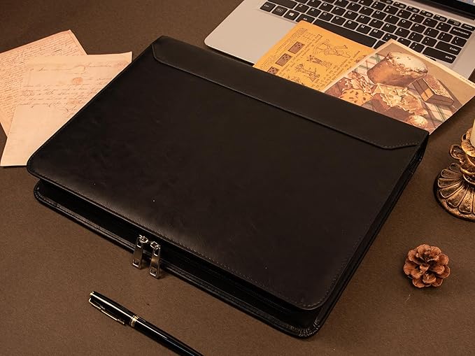 AZXCG Zipper Portfolio Padfolio Binder,3-Ring Padfolio for Women and Men,A4/Letter Size, PU Leather with iPad,Professional Organizer for Resume/Interview