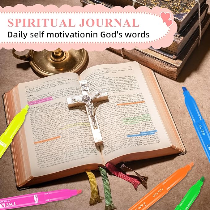 7-ackz Bible Highlighters Assorted Colors with Verses, 75 Tabs, Chisel Tip, Bulk Fluorescent, Dry Quick Bright Colors, Perfect for Bible Study Journaling, 6 Candy Color 30 Pack