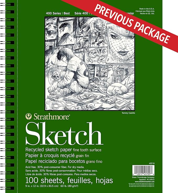Strathmore 400 Series Sketch Pad, Recycled Paper, 9x12 inch, 100 Sheets - Artist Sketchbook for Drawing, Illustration, Art Class Students