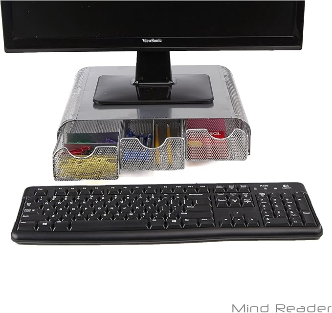 Mind Reader Perch Monitor Stand Desk Organizer, Silver Metal Mesh (Pack of 2)