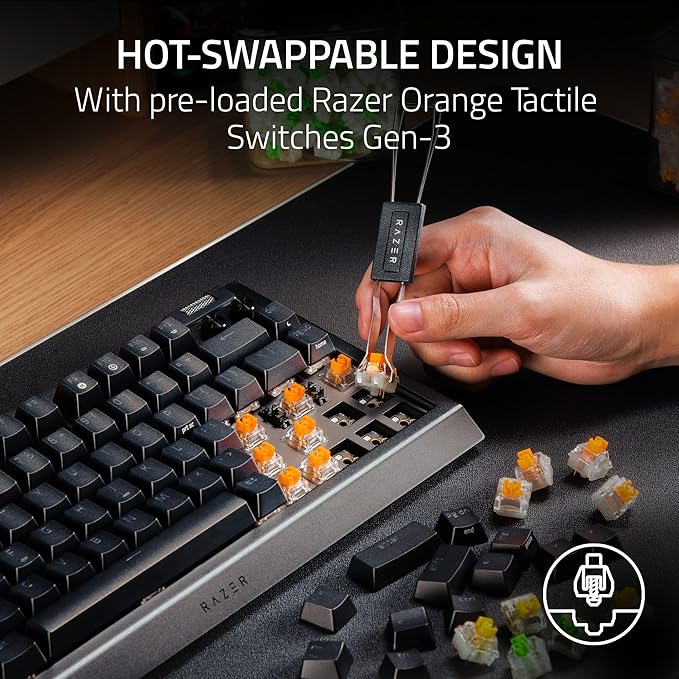 Razer BlackWidow V4 Mini HyperSpeed Wireless Hot Swappable 65% Gaming Keyboard: HyperSpeed Wireless & Bluetooth 5.0 - Orange Switches Tactile & Quiet - Phantom Pudding Keycap(Renewed)