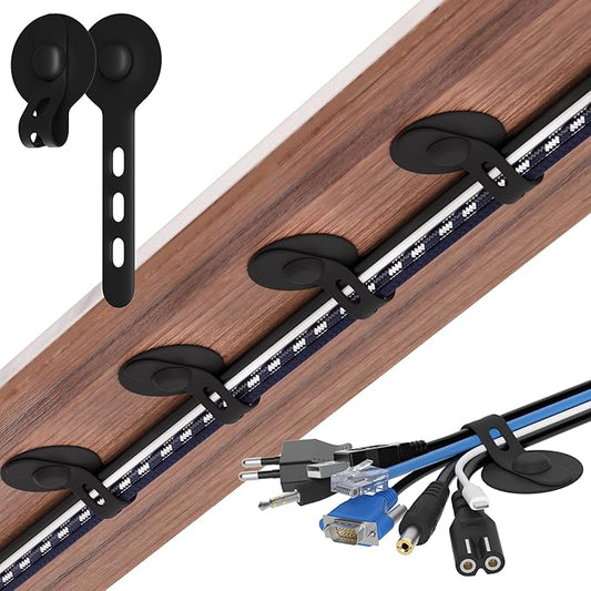 Nearockle Cable Management Under Desk, Adjustable Self-Adhesive Silicone Cable Ties Cord Organizer, Reusable Heavy-Duty Cord Holder Under Table for Office, Home, School (20Pcs-Black)
