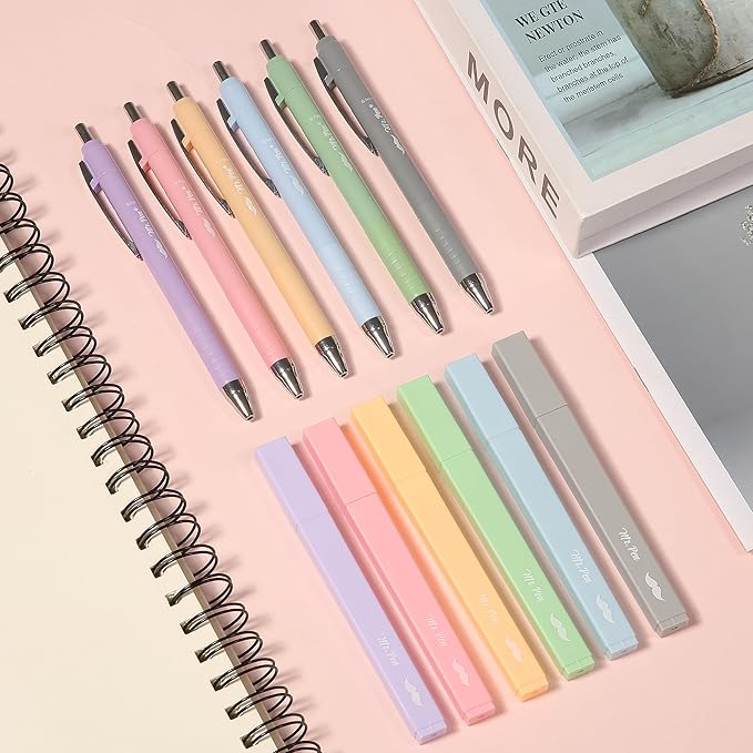 Mr. Pen- Aesthetic Highlighters and Pens No Bleed, 12 Pack, Assorted Colors Bible Highlighters No Bleed, Black Ink Bible Pens