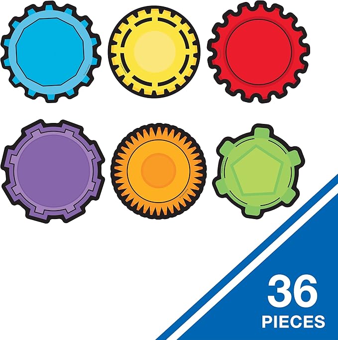 Carson Dellosa 36-Piece Gear Bulletin Board Cutouts, Red, Yellow and Green Cutouts for Bulletin Board, Science, and STEM Classroom Décor, STEM Cutouts for Classroom