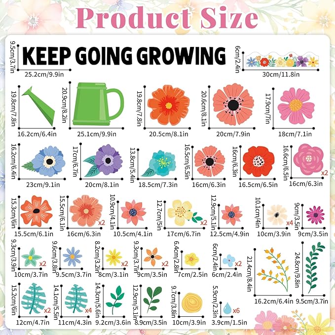 Wildflowers Spring Bulletin Board Decorations Set Floral Flowers Bulletin Board Decor Keep Going Keep Growing Floral Blackboard Borders Sunflowers Cutouts for Back to School Classroom Wall Decor