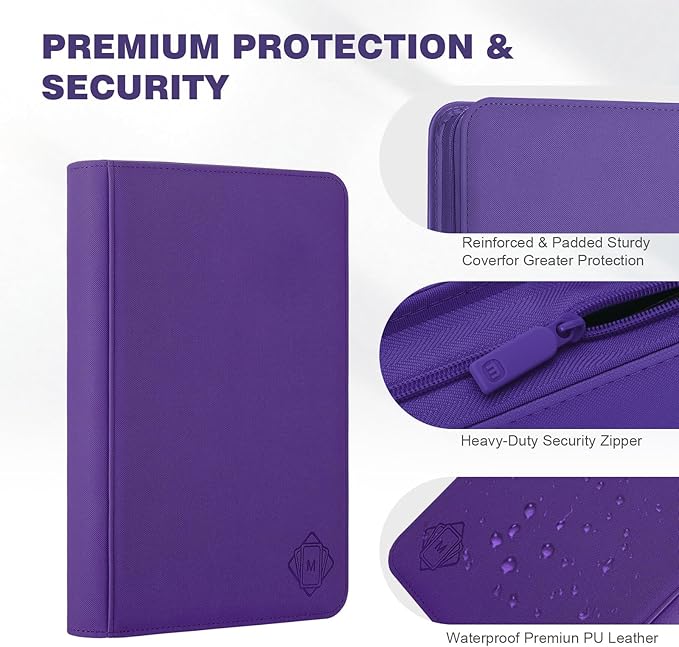 Trading Card Binder with 9 Side Loading Pocket Card Album Hold Up to 540 Cards PU Card Collection Binder, Collectible Albums Card Folder for MTG, TCG, Sports Cards（9-Purple）