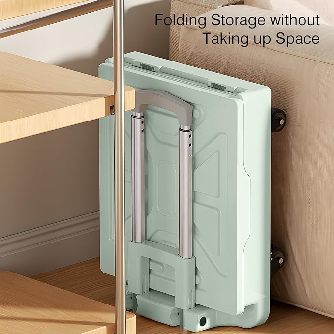 VECELO Rolling Carts with Wheels, Foldable Utility Cart, Light Weight Platform Trucks Dolly, with Recessed Design for Lids, 4 Heavy Duty Wheels, Ideal for Shopping, Camping, Teachers, Mint Green