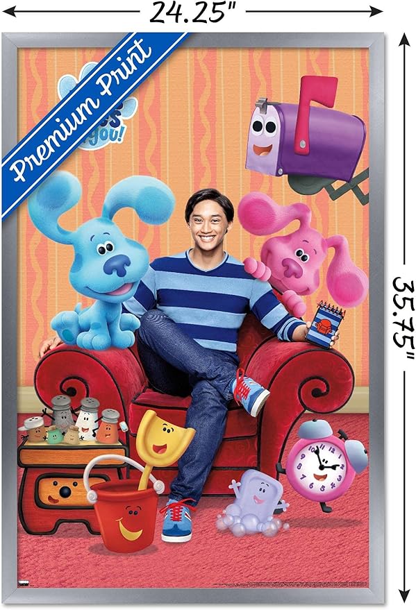 Nickelodeon Blue's Clues - Group Wall Poster, 34L" x 22.4W", Silver Framed Version