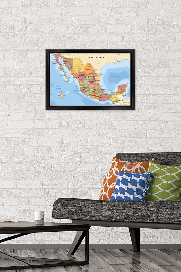 Trends International Map - Mexico Wall Poster, 14.725" x 22.375", Black Framed Version