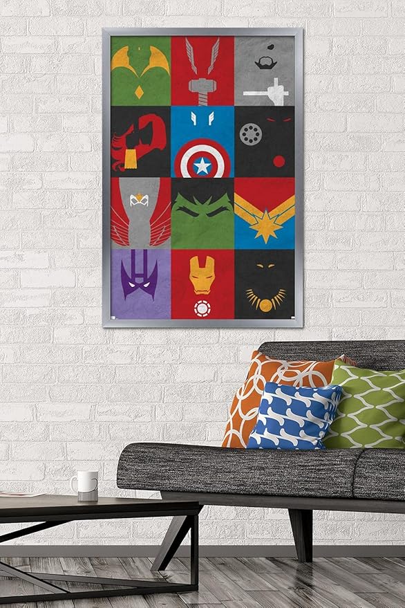 Trends International Marvel Comics - Avengers - Minimalist Grid Wall Poster, 22.375" x 34", Silver Framed Version