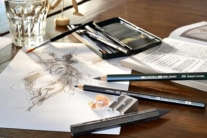 Faber-Castell 5 Piece Quality Castell 9000 Jumbo Graphite Pencils Blister Card Set, Including HB, 2B, 4B, 6B and 8B (119397)