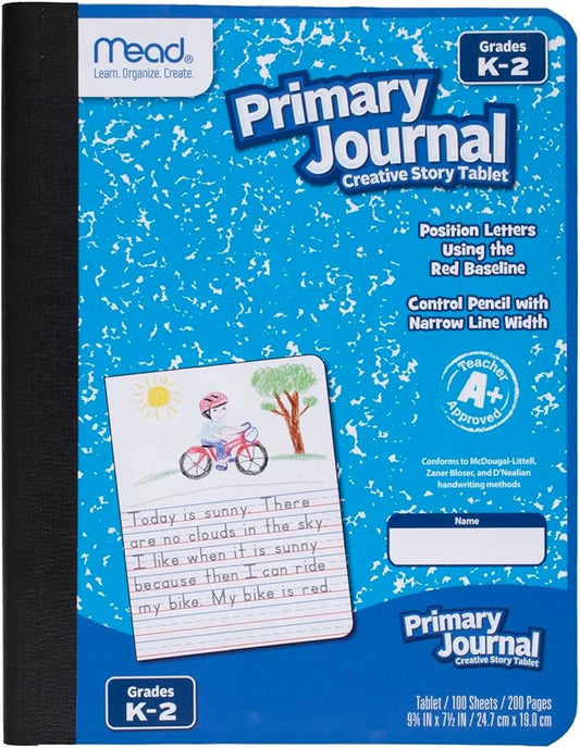 Mead Primary Journal Creative Story Tablet, Grades K-2, 7-1/2" x 9-3/4", 100 Sheets per Journal, Blue (09554)