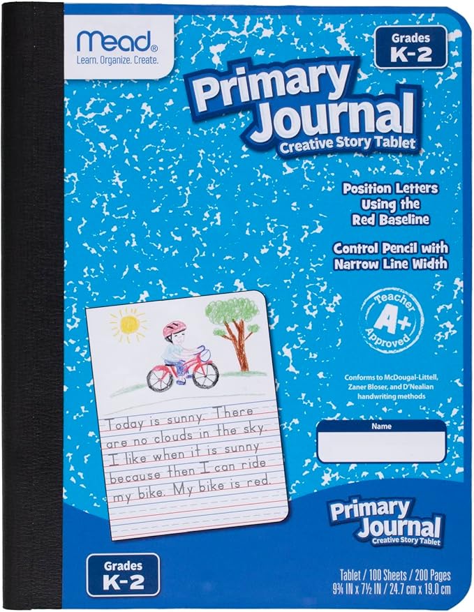 Mead Primary Journal, 12 Pack, Half Page Ruled, Grades K-2, 7-1/2" x 9-3/4", 100 Sheets per Journal, Assorted Colors (610052-ECM)
