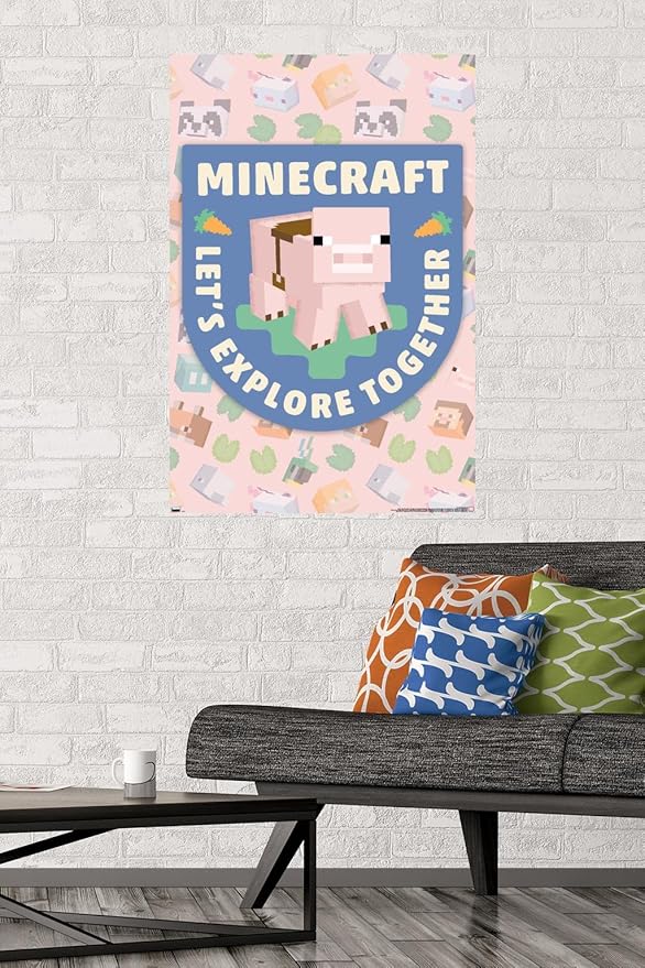 Trends International Minecraft - Let's Explore Together Wall Poster, 34L x 22.4W, Premium Poster & Mount Bundle