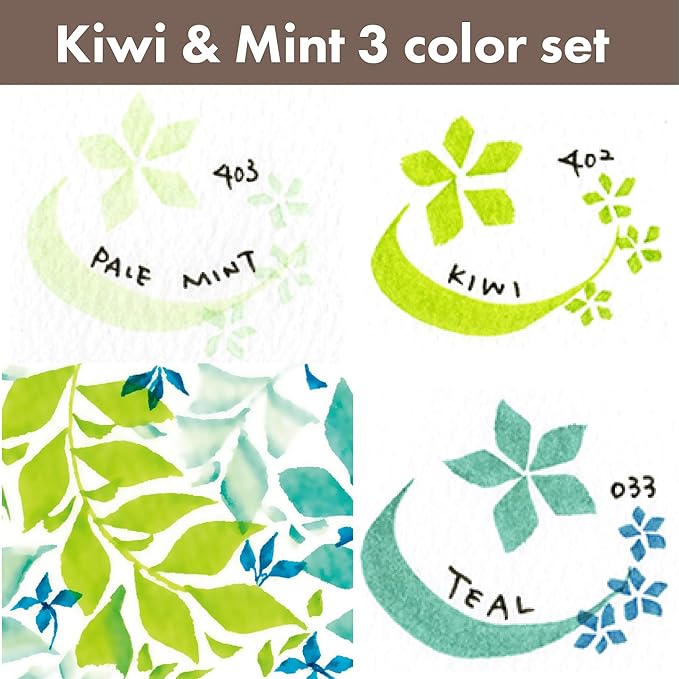 Kuretake Zig Calligraphy Dual Tip Marker Pens 3 colors set, KiwiMint, 2mm, 5mm, Double Tip, for Art, Sketch, illustration, Calligraphy, Journal, Drawing, Made in Japan
