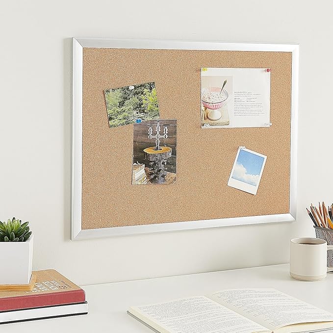 Staples Standard Durable Cork Bulletin Board with Aluminum Frame, 2' W x 1.5' H Wall Mounted Cork Message Board for Office Home and School