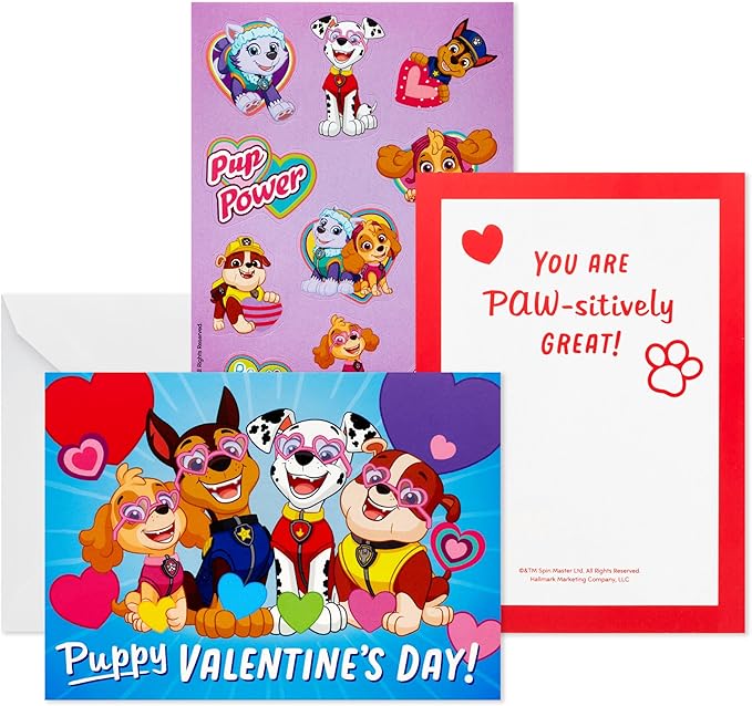 Hallmark Paw Patrol Valentine's Day Cards With Stickers, Kids Assorted (Pack of 24 Cards with Envelopes)