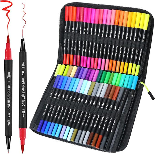 Dual Brush Markers,60Colors Markers for Adult Coloring Books, Dual Tip Markers for School, Fine and Brush Tip for Adults Coloring Books, Calligraphy, Drawing, Sketching