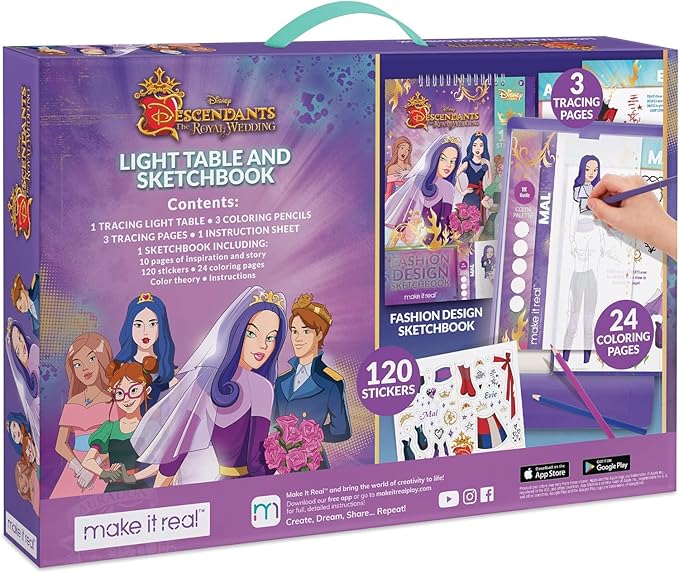 Make It Real - Disney Descendants Royal Wedding Sketchbook with Tracing Light Table. Fashion Design Tracing and Drawing Kit for Girls