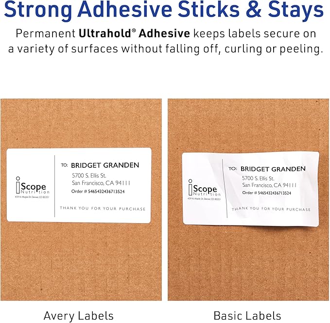 Avery Waterproof Labels with Ultrahold Adhesive, 2" x 4", Case of 500 Labels for Laser Printers (15513)