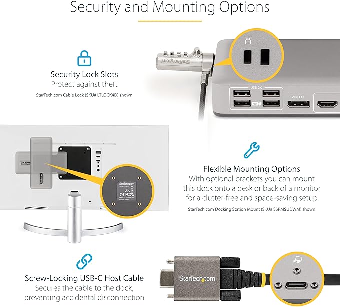 StarTech.com Dual-Monitor USB-C Docking Station, DisplayPort & HDMI or VGA, Multi Monitor Dock up to 4K 60Hz - USB 3.2/3.1 (5Gbps) Type-C Dock - 7X USB Hub, 85W PD, Windows & ChromeOS, TAA