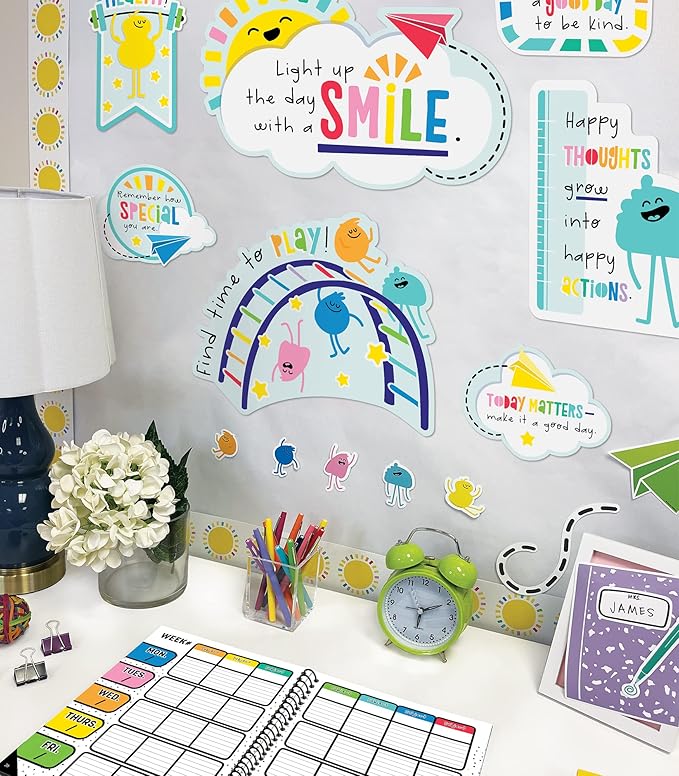 Carson Dellosa Happy Place 15 pc Bundle Motivational Bulletin Board Set, Rainbow Decorations and Motivational Posters With Positive Affirmations, Homeschool and Classroom Decor