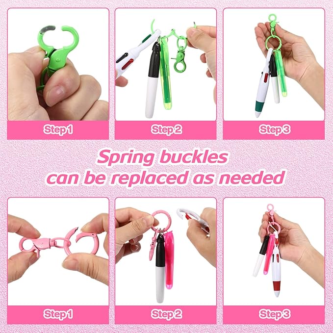 Sabary Mini Highlighter Nurse Pen Pack Set Nurse Pens for Badge Include Pink and Purple Tip Highlighter 2 Permanent Marker and 2 Retractable Ball with 2 Keychain Clip(Pink, Green)