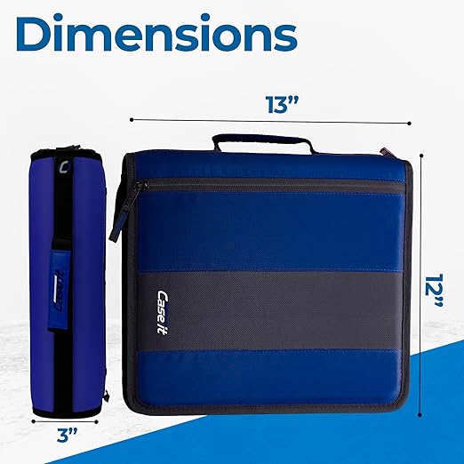 Case-it Classic Zipper Binder | 2-Inch O-Rings, 350 Sheet Capacity, Multiple Storage Pockets & Shoulder Strap | School & Office Organizer | D-251 Midnight Blue | 6 Pack