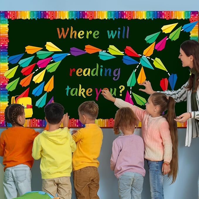 Janlaugh 133 Pcs Classroom Reading Bulletin Board Set Colorful Planes for Bulletin Board Decorations Paper Cutouts for Teacher Classroom Library Back to School Decor Supplies