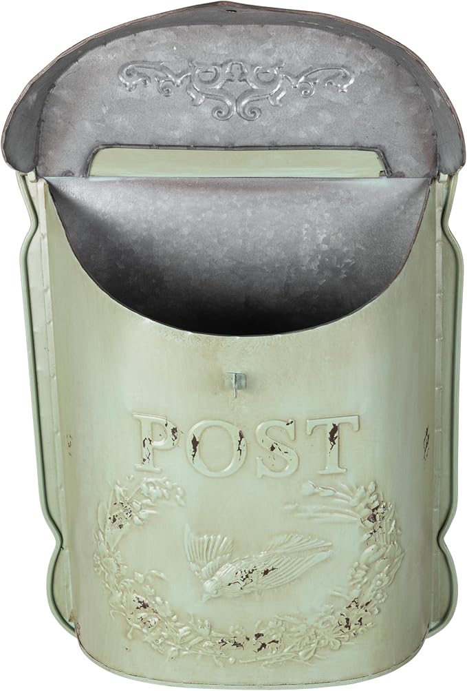 Creative Co-Op Aqua Embossed Tin Post Box with Distressed Finish (Pack of 2)