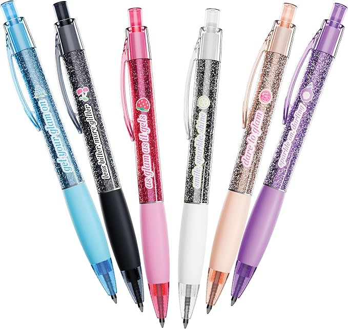 Glitter Glam Smens - Patented Gourmet Scented Black Glitter Gel Ink Pens, Medium Point, 6 Count - Fun, Cute, Cool, Smelly Pens for Kids