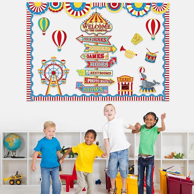 Epakh Circus Bulletin Board Set Welcome to The Carnival Classroom Decorations Carnival Circus Sign Post Paper Cutouts for Door Wall Decor Back to School Office Supplies