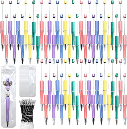 300 Pieces DIY Beadable Pen Kit – 100 Plastic Ballpoint Pens with Refills & Bags – School Supplies, Office Accessories & Decorative Items for Students & Teachers (Dreamy Soft Palette)