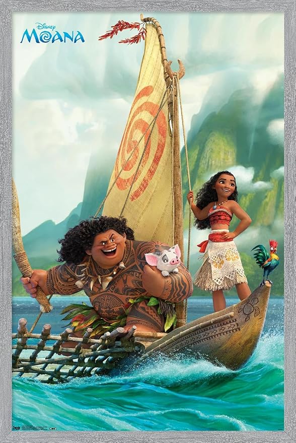 Disney Moana - Group Wall Poster, 22.4L" x 14.7W", Gray Framed Version