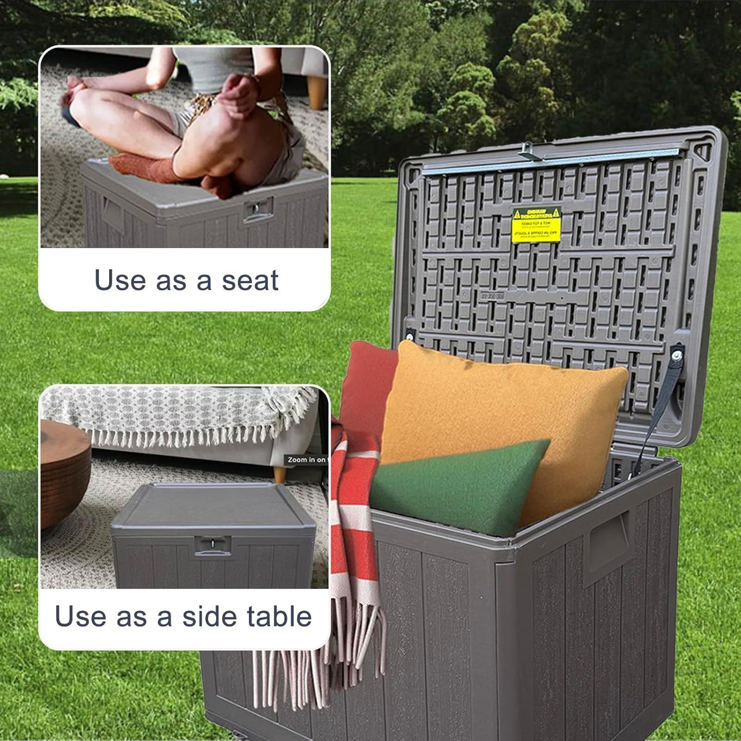 33 Gallon Small Storage Box with Lid,Waterproof Indoor Outdoor Storage Container for Package Delivery,Patio Cushions, Gardening Tools, Pool Accessories, Lockable Resin Deck Box with handle