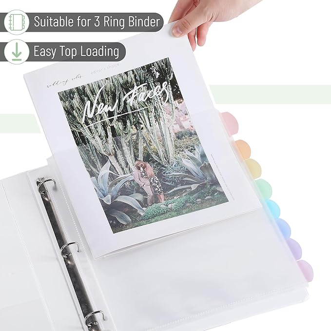 Mr. Pen- Clear Sheet Protectors with Tabs, 8 Tabs, 2 Sets, Clear Plastic Dividers for 3 Ring Binder, Insertable Index Page Divider Multicolor Tabs