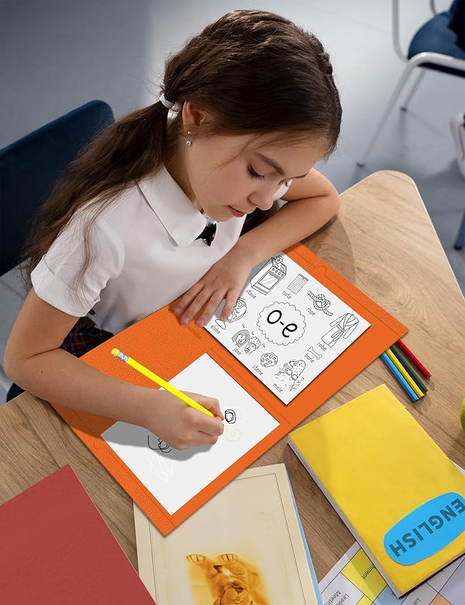 SUNEE Folders with Pockets (25 Pack, Orange), 2 Pocket Folders Fit Letter Size Paper, Paper File Folder for School Office Home Bussiness