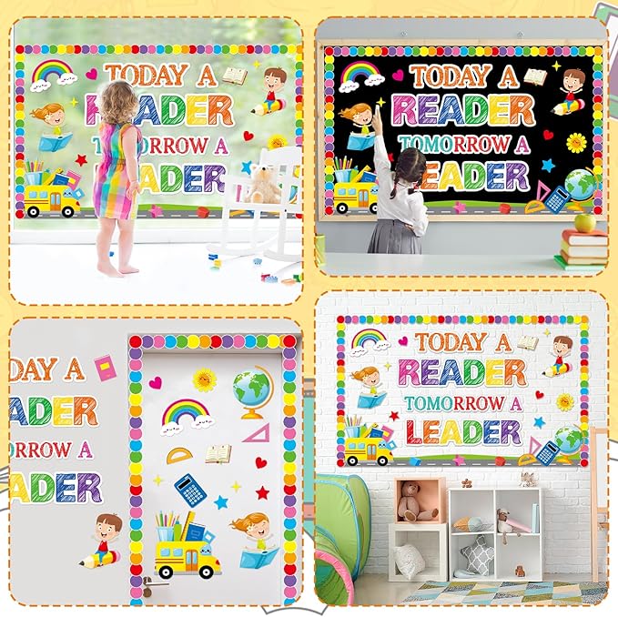 Read Bulletin Board Decorations Set Back to School Reading Classroom Decoration Today a Reader Tomorrow a Leader Paper Cutouts Welcome Bulletin Board Decor for School Kindergarten Door Chalkboard Wall