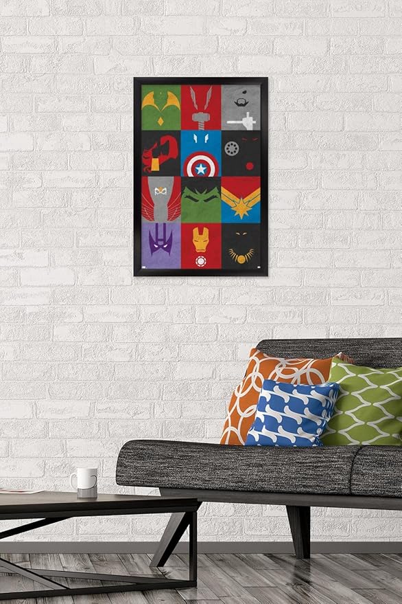 Trends International Marvel Comics - Avengers - Minimalist Grid Wall Poster, 14.725" x 22.375", Black Framed Version