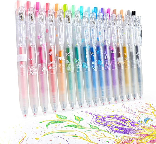 Glitter Gel Pens, 16 Colors Metallic Glitter Pens for Adult Coloring Books, Drawing, DIY Crafts - Retractable Sparkle Gel Ink Markers, Journaling & Scrapbooking Supplies