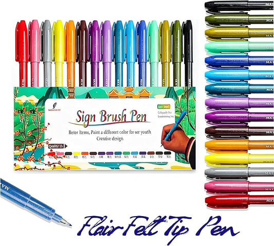Sign Brush Pen, 15pcs Calligraphy pen Flair Pens Fine Point(0.4mm) Assorted Colors, Felt Tip Pens Art Brush Marker, Journaling Pen Set for Beginners Adult Hand Lettering Calligraphy