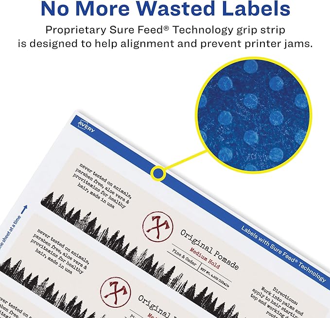 Avery Glossy White Rectangle Labels, Sure Feed Technology, 1.5" x 7.5", 250 Glossy White Labels, Print-to-The-Edge, Permanent Adhesive, Laser/Inkjet Printable