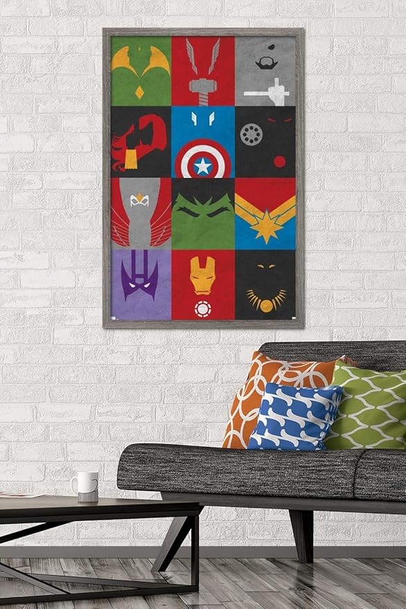 Trends International Marvel Comics - Avengers - Minimalist Grid Wall Poster, 22.375" x 34", Barnwood Framed Version