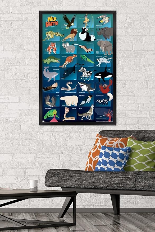 Wild Kratts - Grid Wall Poster, 34L" x 22.4W", Black Framed Version